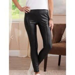 NWT Soft Surroundings Black Faux Leather Leggings Size 2X